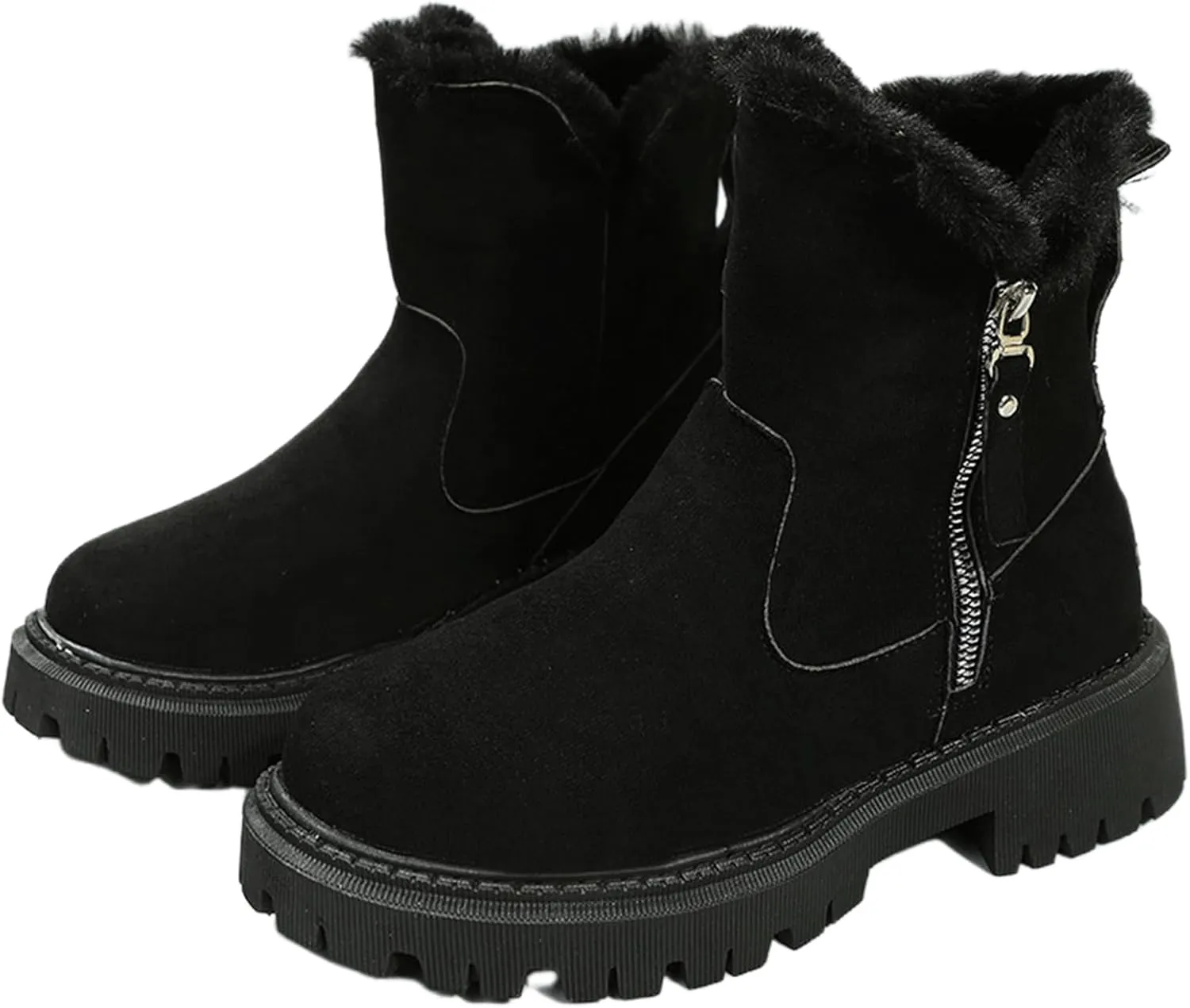 Ladmiple Winter Fashion Boots For Women 2024 High-top Snow Boots Slip on Warm Outdoor Fur Lined Ankle Booties Loafers Shoes