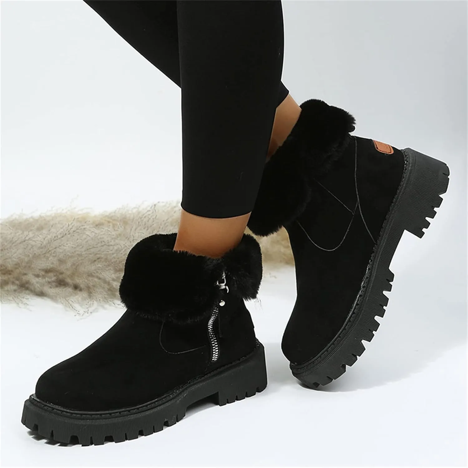 Ladmiple Winter Fashion Boots For Women 2024 High-top Snow Boots Slip on Warm Outdoor Fur Lined Ankle Booties Loafers Shoes