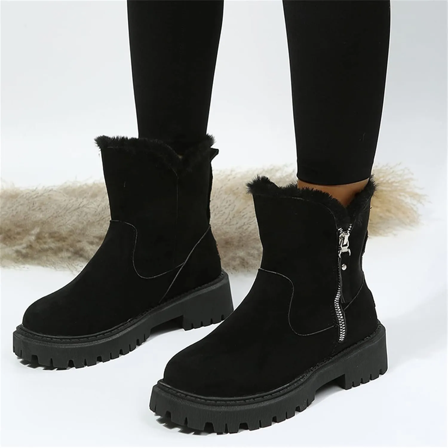 Ladmiple Winter Fashion Boots For Women 2024 High-top Snow Boots Slip on Warm Outdoor Fur Lined Ankle Booties Loafers Shoes