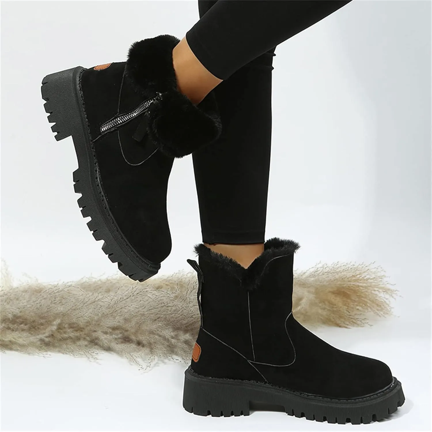 Ladmiple Winter Fashion Boots For Women 2024 High-top Snow Boots Slip on Warm Outdoor Fur Lined Ankle Booties Loafers Shoes