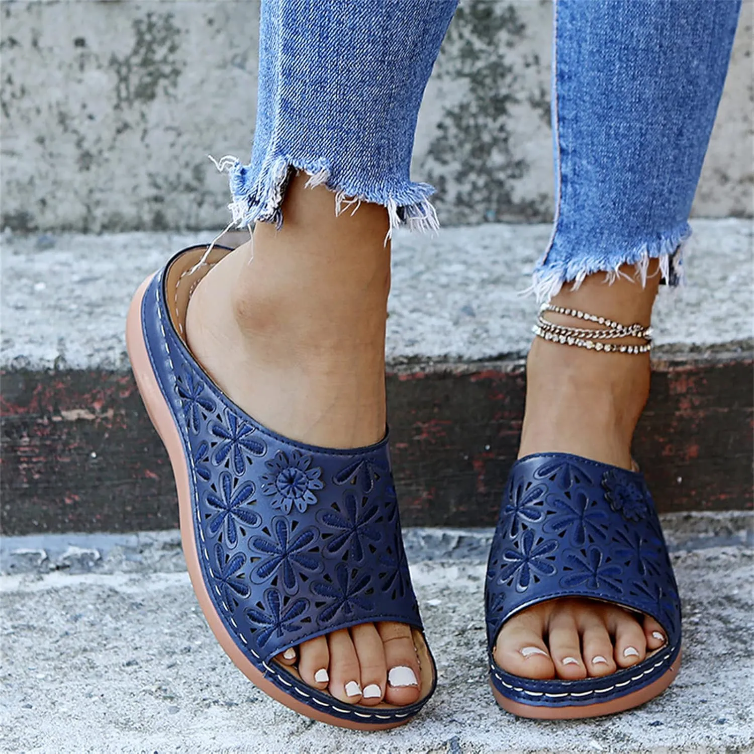 Ladmiple Womens Sandals With Arch Support Plantar Fasciitis Comfort Orthotic Slides Dressy Summer Orthopedic Flip Flops