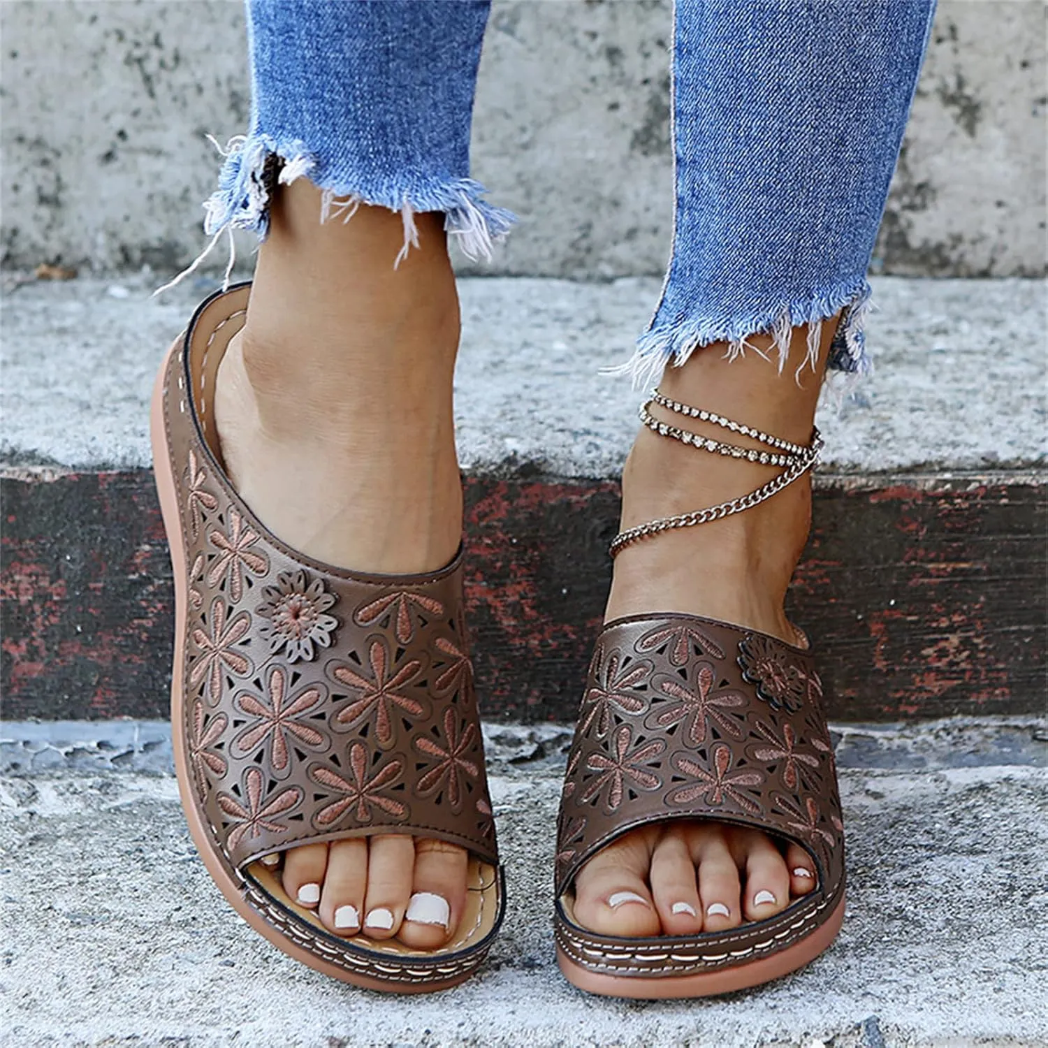Lausiuoe Orthopedic Sandals For Women Elegant Comfortable Walking Arch Support Dressy Summer Orthotic Slides Flip Flops