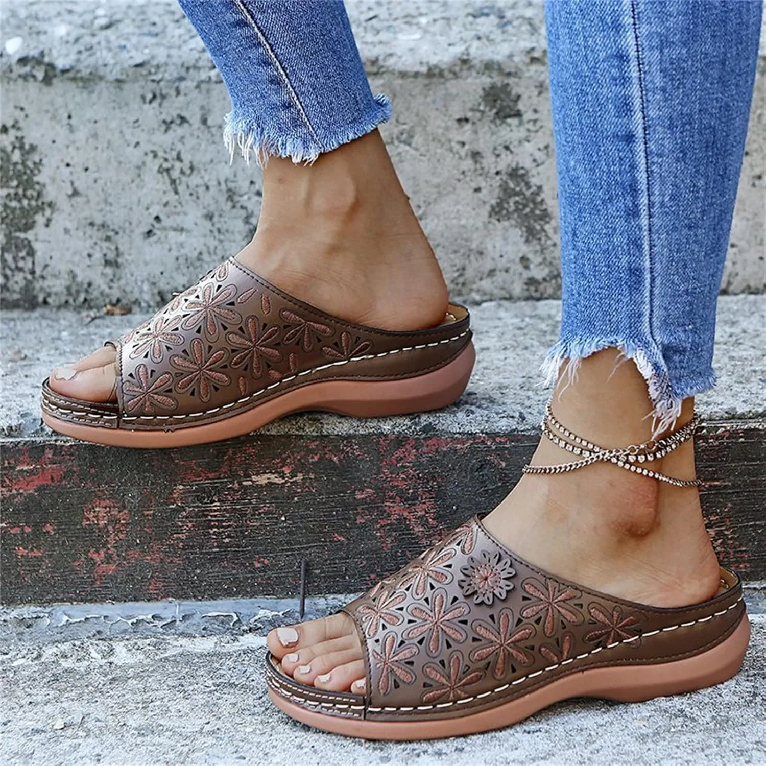 Lausiuoe Orthopedic Sandals For Women Elegant Comfortable Walking Arch Support Dressy Summer Orthotic Slides Flip Flops