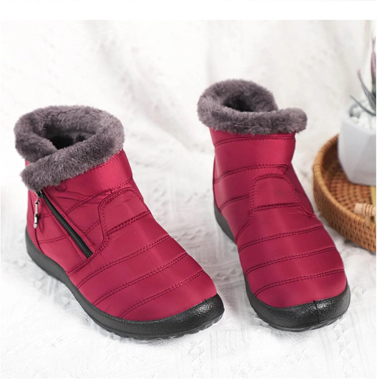 Lausiuoe Snow Boots For Women Waterproof Insulated Wide Width Fur Lined Winter Ankle Booties Outdoor Comfortable Shoes