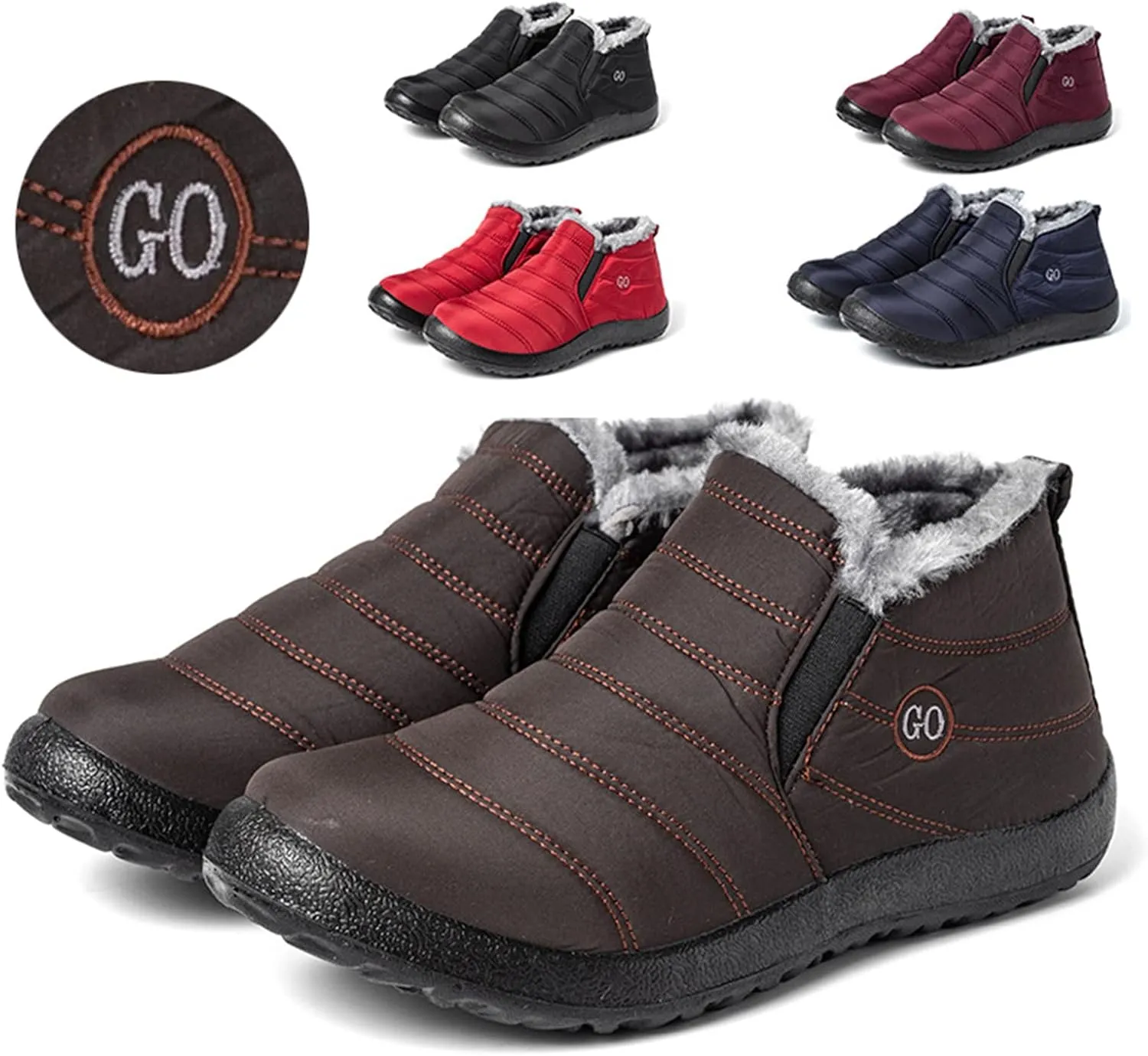 Lausiuoe Snow Boots For Women Waterproof Insulated Wide Width Winter Fur Lined Warm Ankle Booties Slip On Outdoor Shoes