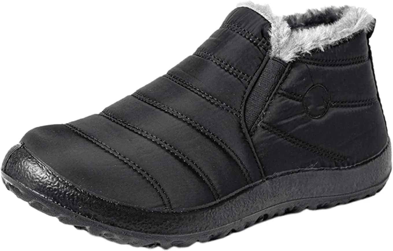 Lausiuoe Snow Boots For Women Waterproof Insulated Wide Width Winter Fur Lined Warm Ankle Booties Slip On Outdoor Shoes