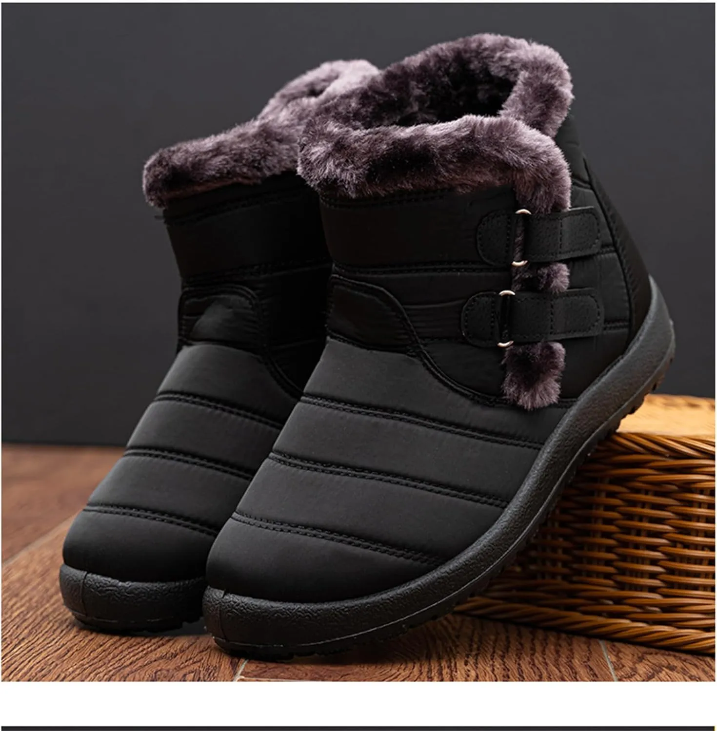 Lausiuoe Snow Boots For Women Waterproof Insulated Wide Width Winter Fur Lined Warm Slip On Ankle Booties Outdoor Shoes