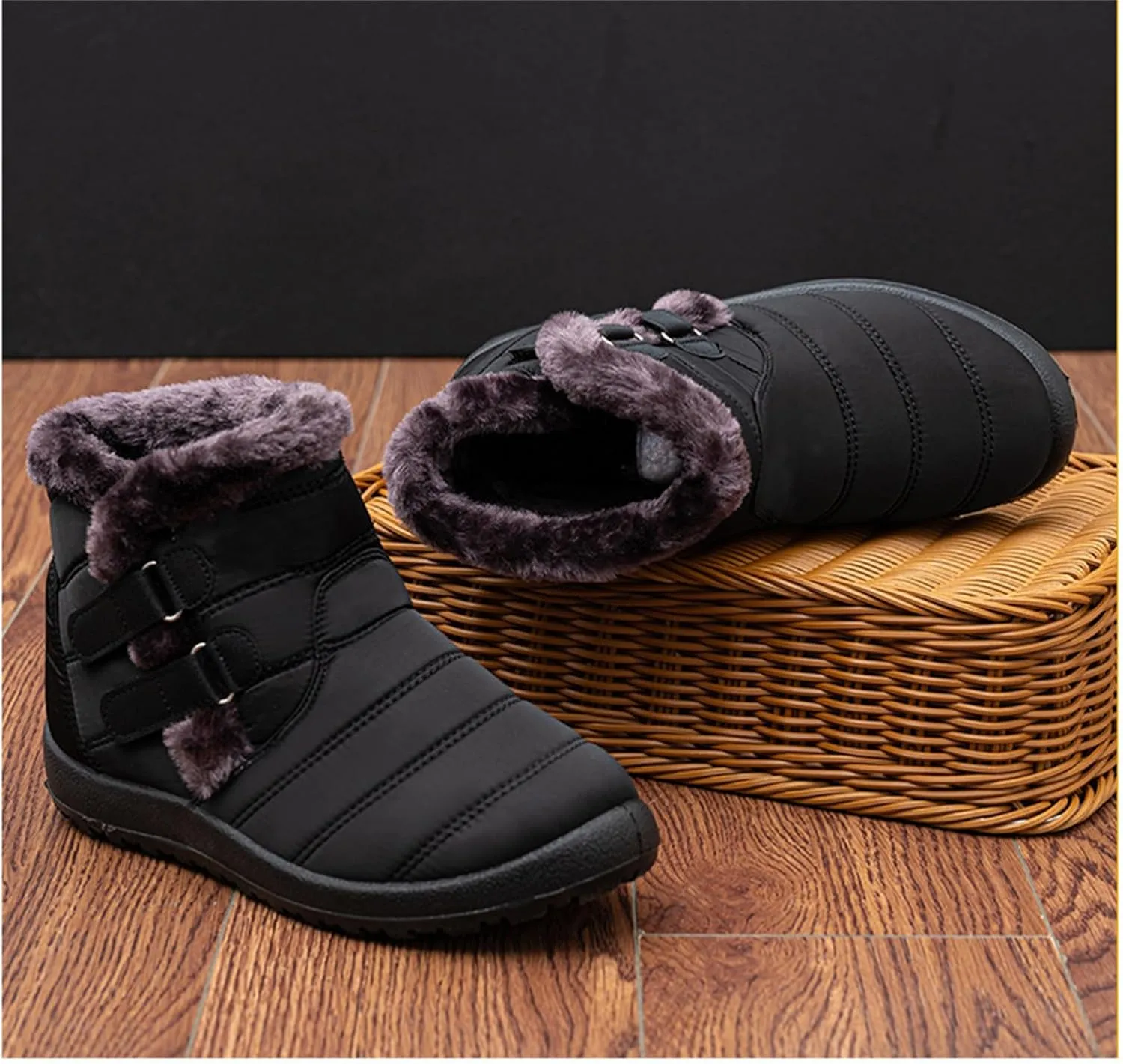 Lausiuoe Snow Boots For Women Waterproof Insulated Wide Width Winter Fur Lined Warm Slip On Ankle Booties Outdoor Shoes