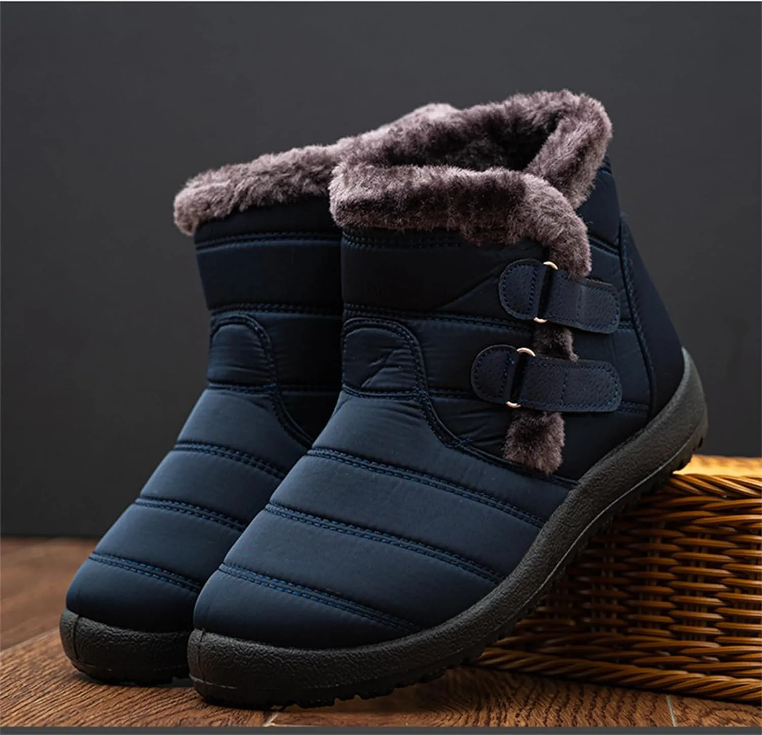 Lausiuoe Snow Boots For Women Waterproof Insulated Wide Width Winter Fur Lined Warm Slip On Ankle Booties Outdoor Shoes