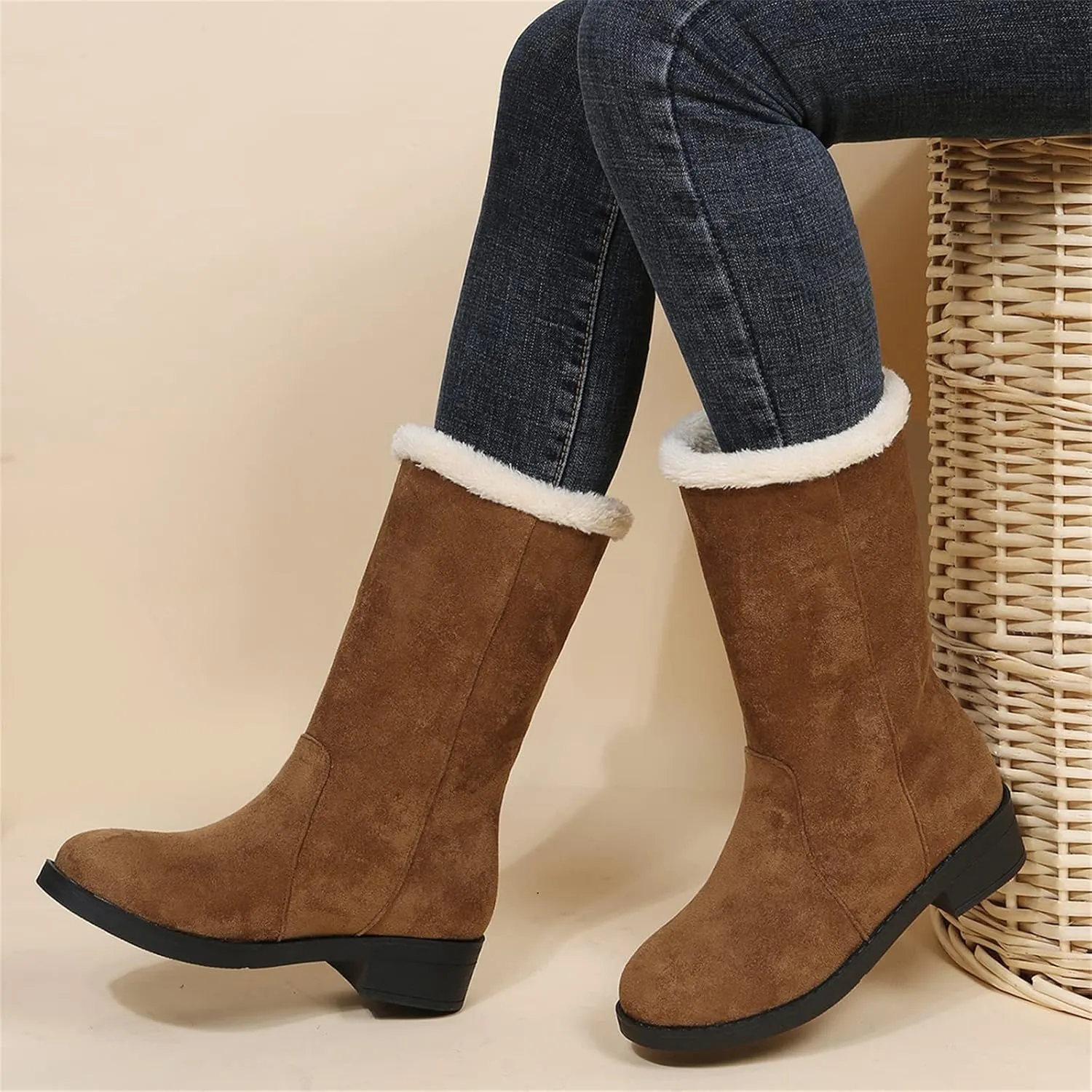 Lausiuoe Winter Boots For Women Fashion 2022 Womens Snow Boots Fur Lined Warm Fuzzy booties Casual Outdoor Comfortable Shoes