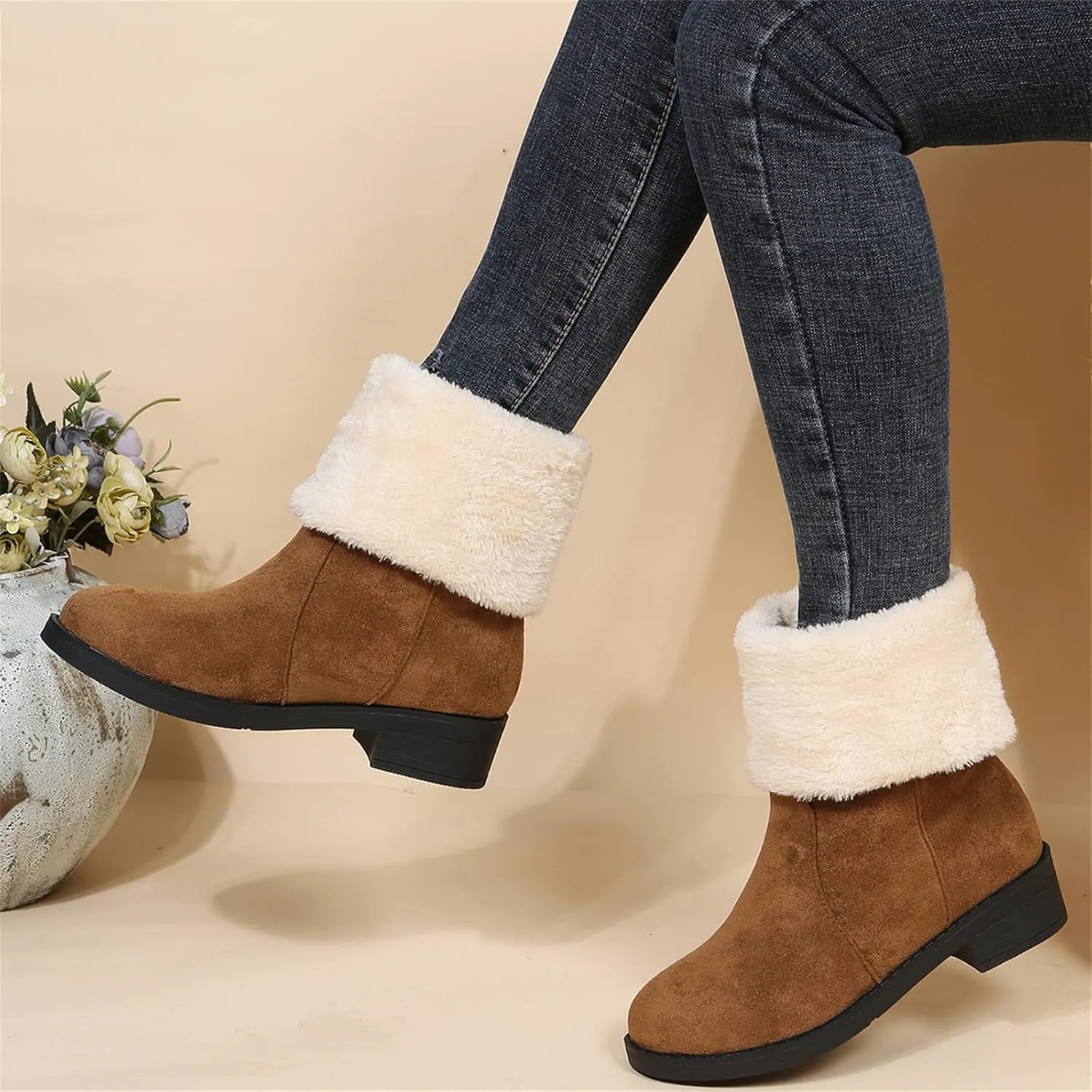 Lausiuoe Winter Boots For Women Fashion 2022 Womens Snow Boots Fur Lined Warm Fuzzy booties Casual Outdoor Comfortable Shoes