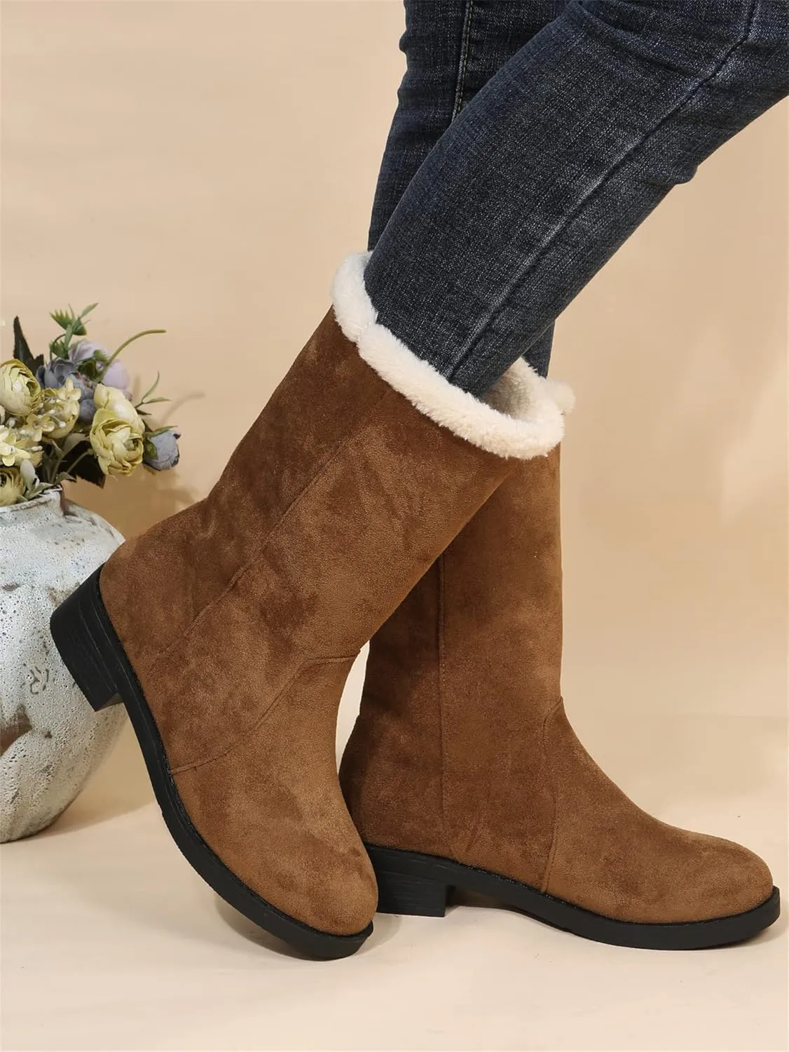 Lausiuoe Winter Boots For Women Fashion 2022 Womens Snow Boots Fur Lined Warm Fuzzy booties Casual Outdoor Comfortable Shoes