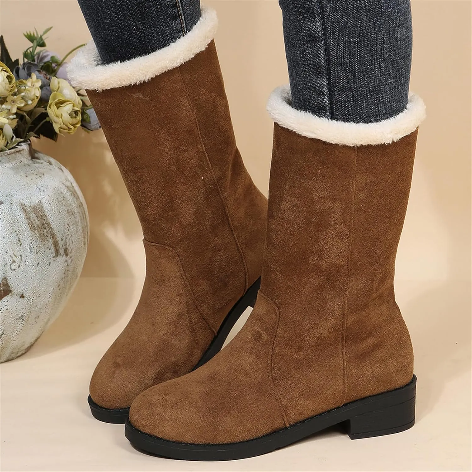 Lausiuoe Winter Boots For Women Fashion 2022 Womens Snow Boots Fur Lined Warm Fuzzy booties Casual Outdoor Comfortable Shoes