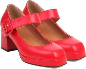 LEHOOR Women Chunky Platform Mary Jane Pumps Square Toe Buckled Ankle Strap 3" Block High Heels Mary Janes Lolita Shoes Goth Punk Heels Closed Toe Sandals Girl Office Work Fashion Trendy 4-15 M US