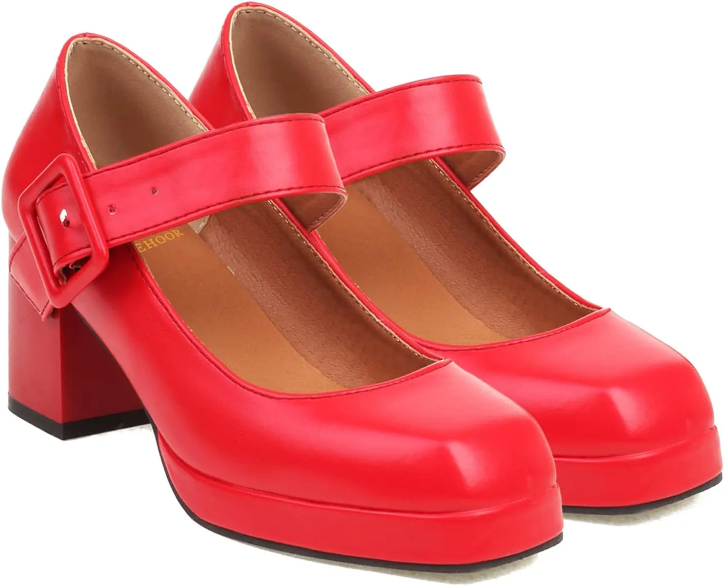 LEHOOR Women Chunky Platform Mary Jane Pumps Square Toe Buckled Ankle Strap 3" Block High Heels Mary Janes Lolita Shoes Goth Punk Heels Closed Toe Sandals Girl Office Work Fashion Trendy 4-15 M US