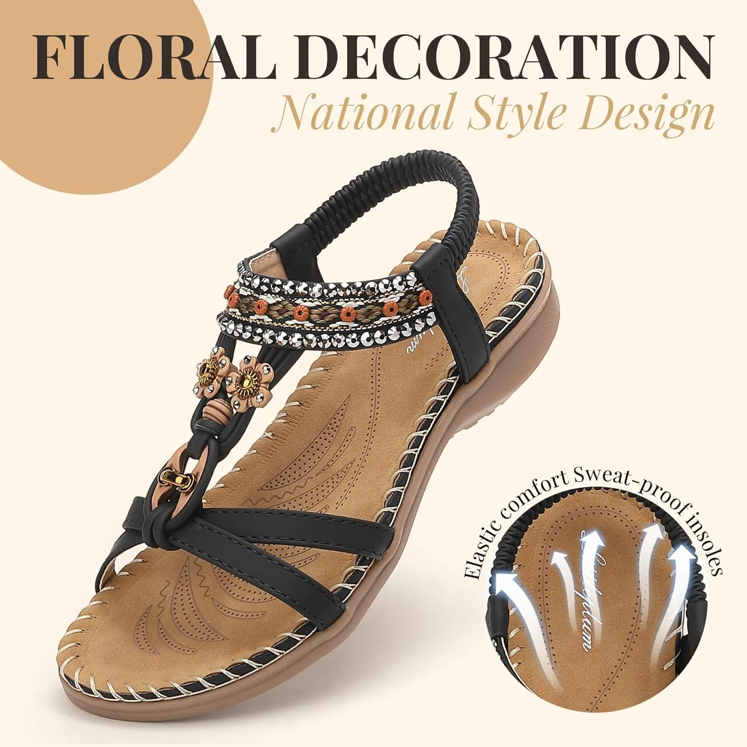 Littleplum Womens Sandals Arch Support Summer Beach Sandals Comfort Walking Shoes Bohemian Flip Flops Sandals for Women