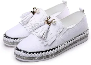 Loafers for Women Women's Small White Leather Flats Casual Soft Leather Shoes for Everyday Wear