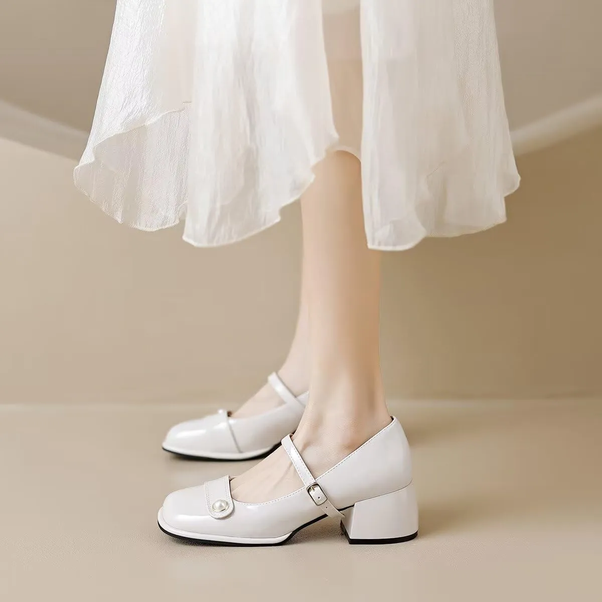 LUXINYU Women Square Toe Heels Pearl Elegant Ladies Pumps Heeled Dress Shoes Comfort Work Shoes