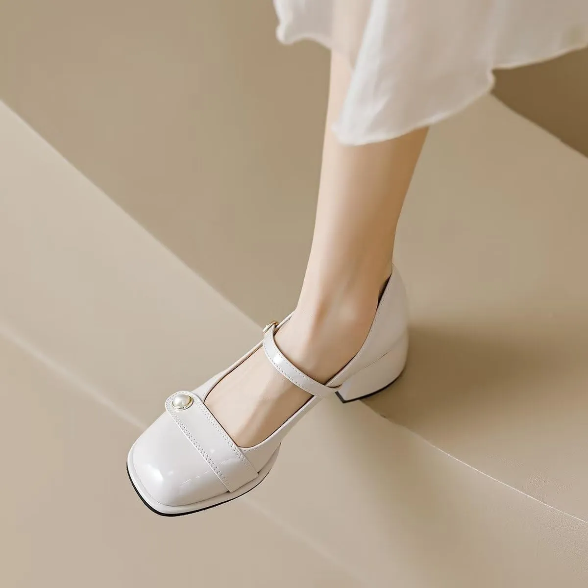 LUXINYU Women Square Toe Heels Pearl Elegant Ladies Pumps Heeled Dress Shoes Comfort Work Shoes