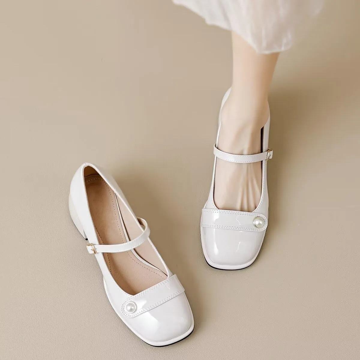 LUXINYU Women Square Toe Heels Pearl Elegant Ladies Pumps Heeled Dress Shoes Comfort Work Shoes