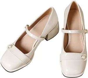 LUXINYU Women Square Toe Heels Pearl Elegant Ladies Pumps Heeled Dress Shoes Comfort Work Shoes