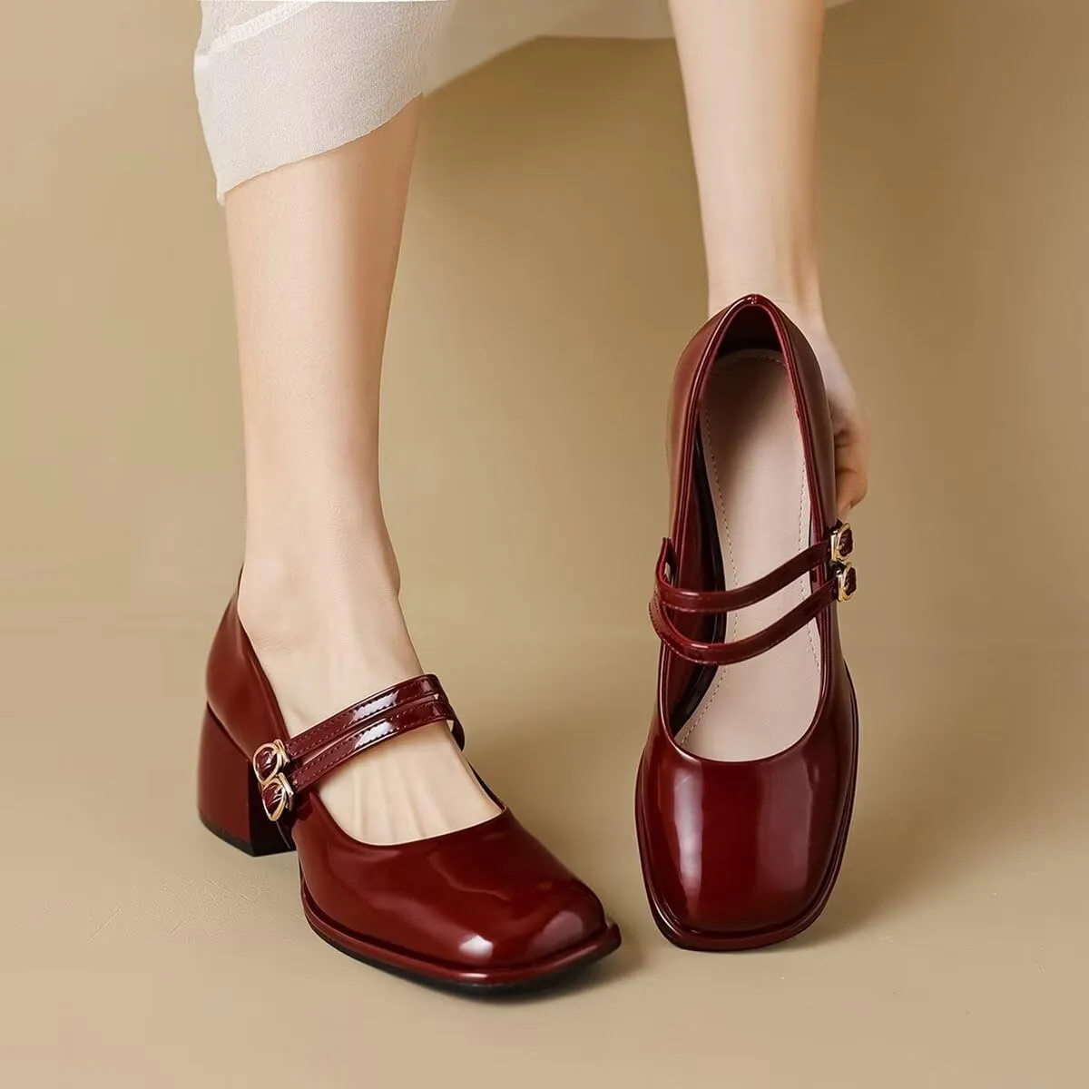 LUXINYU Women Square Toe Heels Pearl Elegant Ladies Pumps Heeled Dress Shoes Comfort Work Shoes