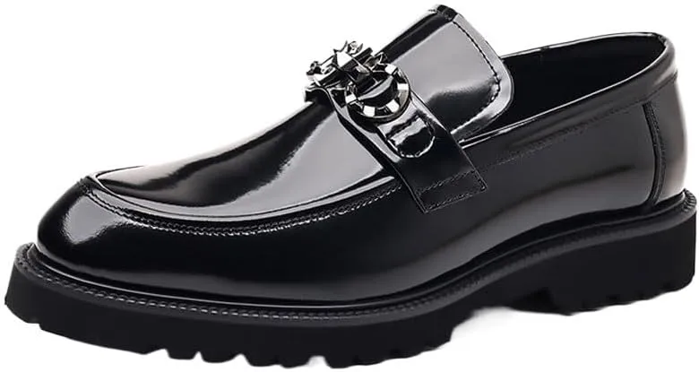 Men Genuine Leather Business Brogue Handmade Formal Oxfords Shoes Comfort Handmade Round Toe Slip On Non-Slip Lug Sole Lace-Up Formal Derby Shoes