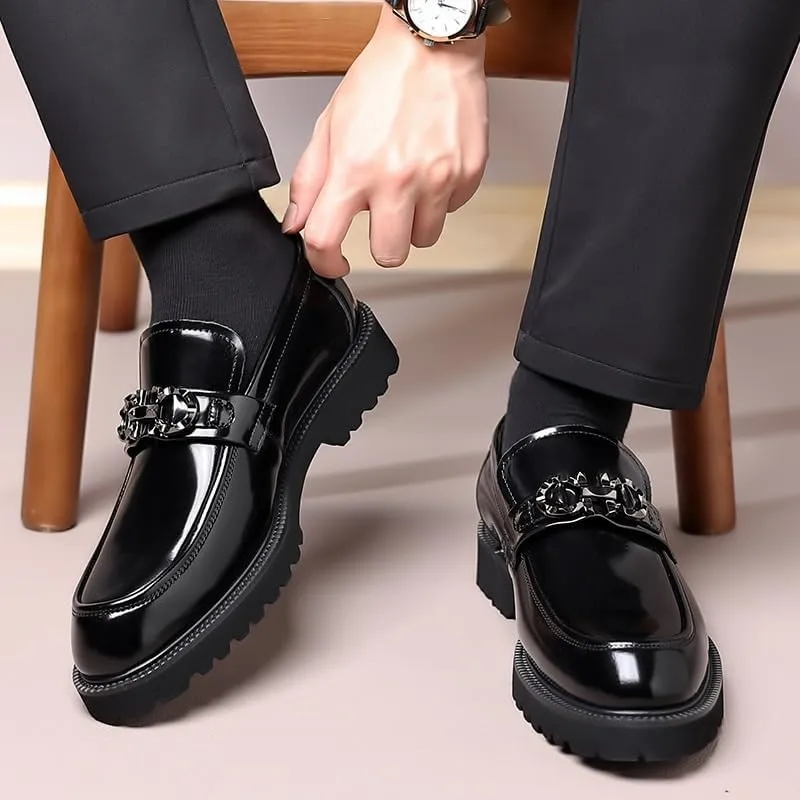 Men Genuine Leather Business Brogue Handmade Formal Oxfords Shoes Comfort Handmade Round Toe Slip On Non-Slip Lug Sole Lace-Up Formal Derby Shoes