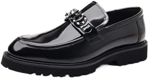 Men Genuine Leather Business Brogue Handmade Formal Oxfords Shoes Comfort Handmade Round Toe Slip On Non-Slip Lug Sole Lace-Up Formal Derby Shoes