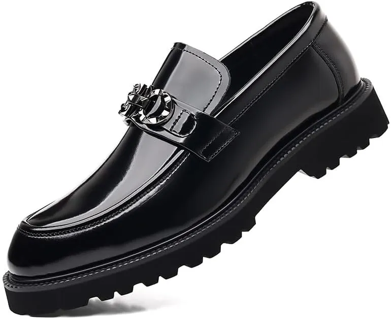 Men Genuine Leather Business Brogue Handmade Formal Oxfords Shoes Comfort Handmade Round Toe Slip On Non-Slip Lug Sole Lace-Up Formal Derby Shoes