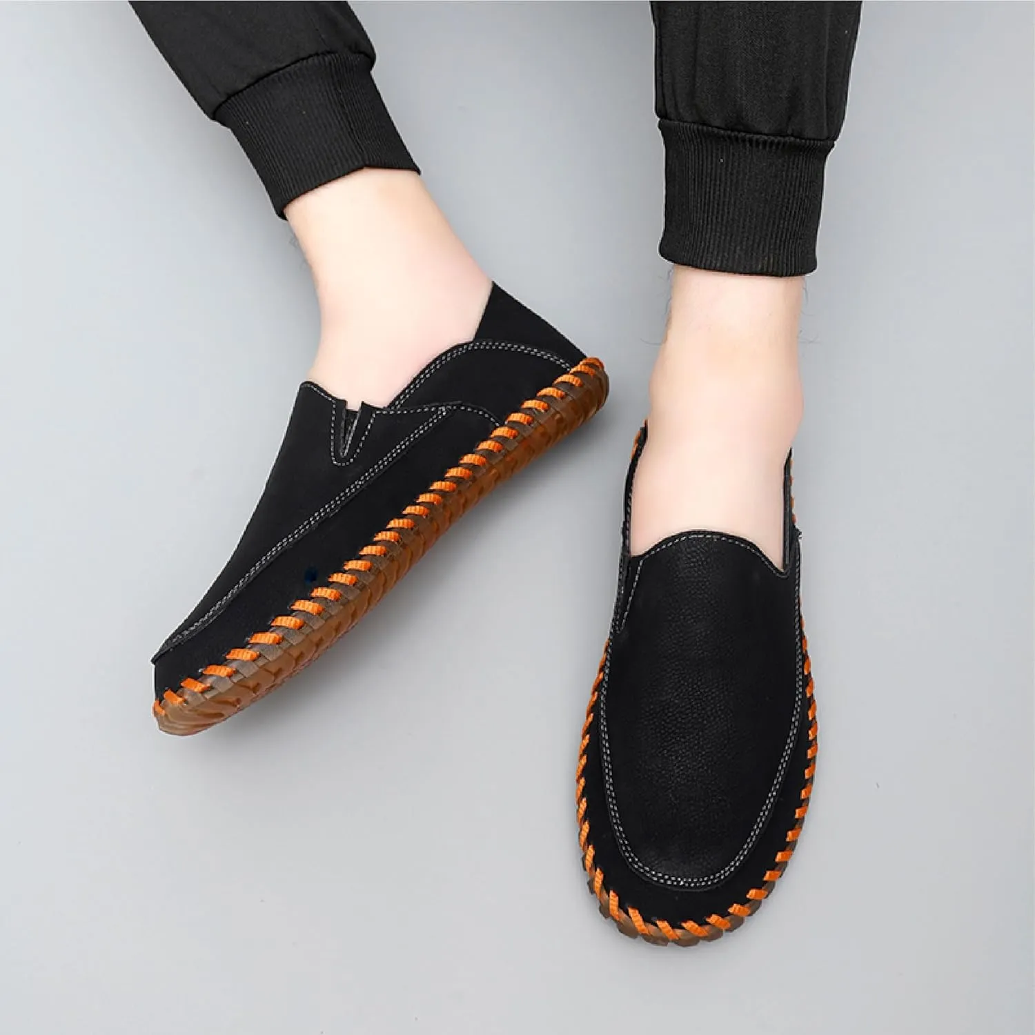 Mens Anti Slip Driving Shoes Leather Loafers Casual Fashion Leather Shoes Comfortable Soft Walking Shoes