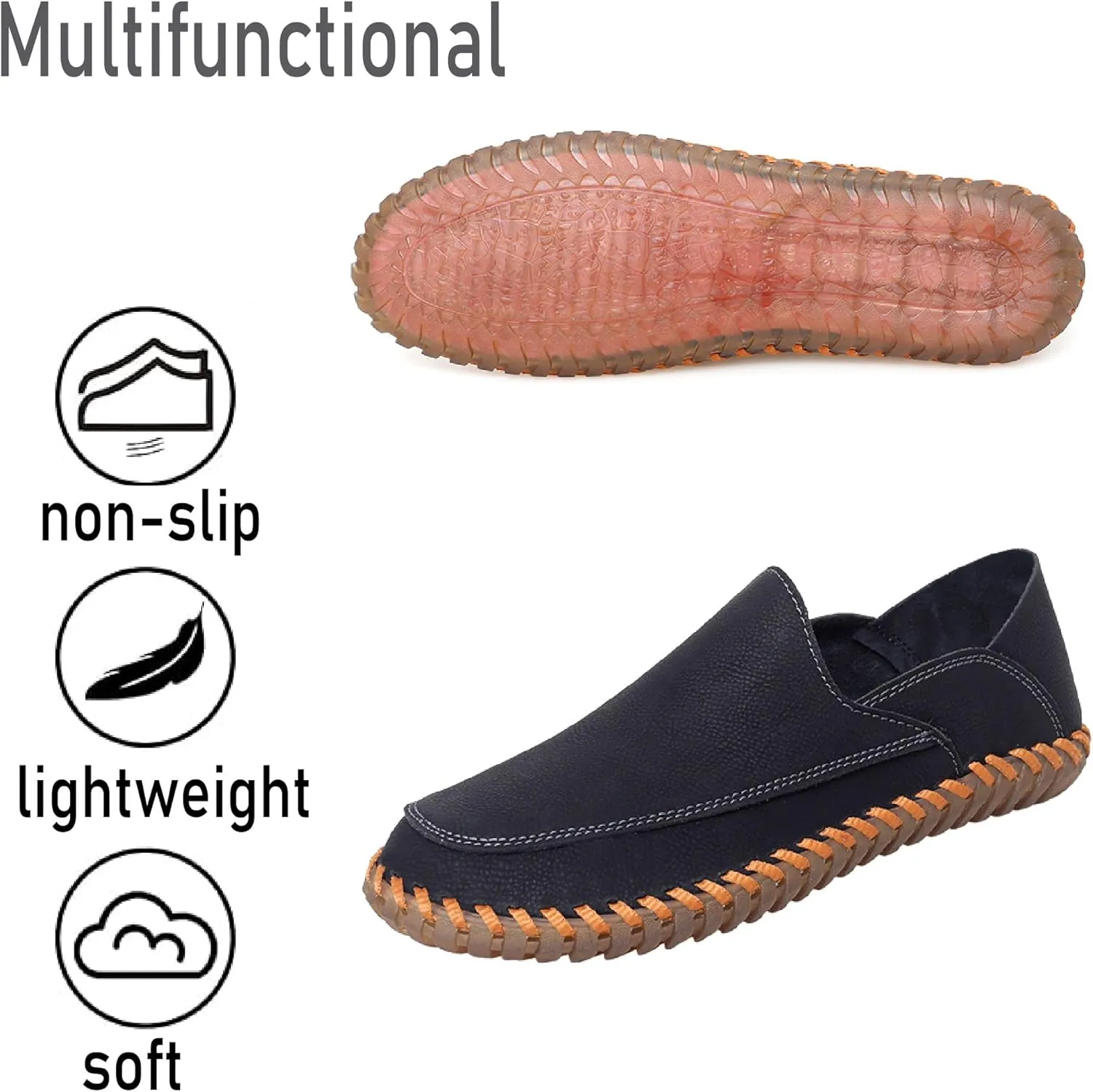 Mens Anti Slip Driving Shoes Leather Loafers Casual Fashion Leather Shoes Comfortable Soft Walking Shoes
