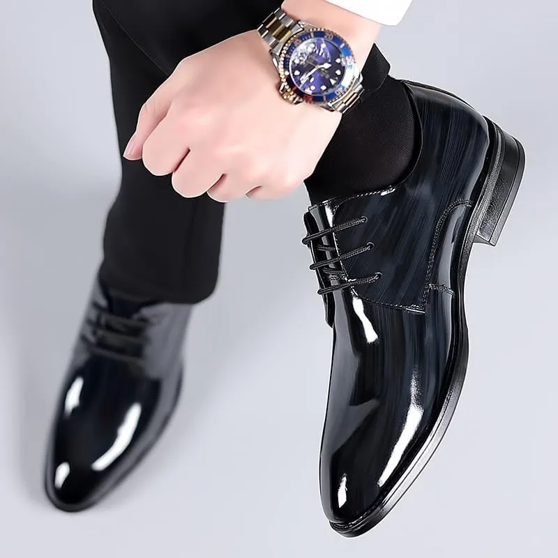 Men's Breathable Leather Wingtip Brogue Oxfords Shiny Patent Leather Dress Shoes