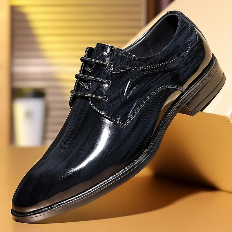 Men's Breathable Leather Wingtip Brogue Oxfords Shiny Patent Leather Dress Shoes