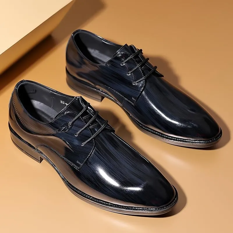 Men's Breathable Leather Wingtip Brogue Oxfords Shiny Patent Leather Dress Shoes