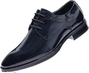 Men's Breathable Leather Wingtip Brogue Oxfords Shiny Patent Leather Dress Shoes