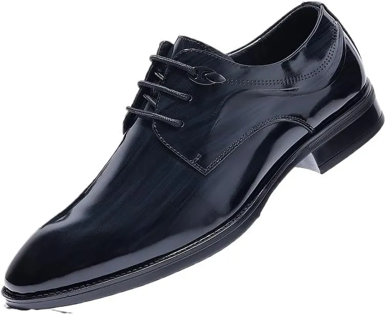 Men's Breathable Leather Wingtip Brogue Oxfords Shiny Patent Leather Dress Shoes