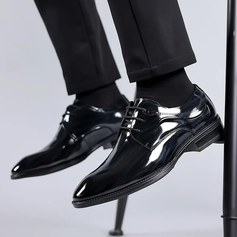 Men's Breathable Leather Wingtip Brogue Oxfords Shiny Patent Leather Dress Shoes