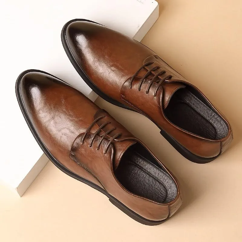 Men's Classic Lace-up Formal Oxfords Slip On Pointed Toe Classic Formal Business Shoes Mens Genuine Leather Dress Shoes