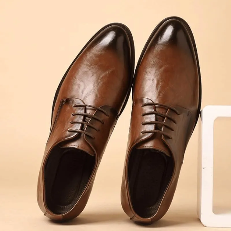 Men's Classic Lace-up Formal Oxfords Slip On Pointed Toe Classic Formal Business Shoes Mens Genuine Leather Dress Shoes