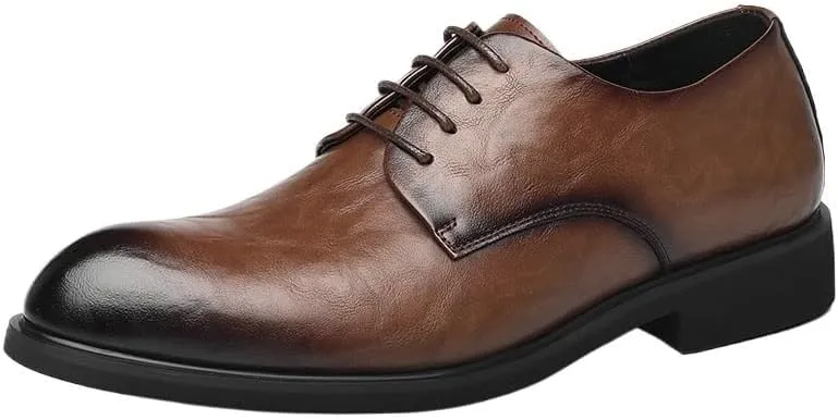 Men's Classic Lace-up Formal Oxfords Slip On Pointed Toe Classic Formal Business Shoes Mens Genuine Leather Dress Shoes