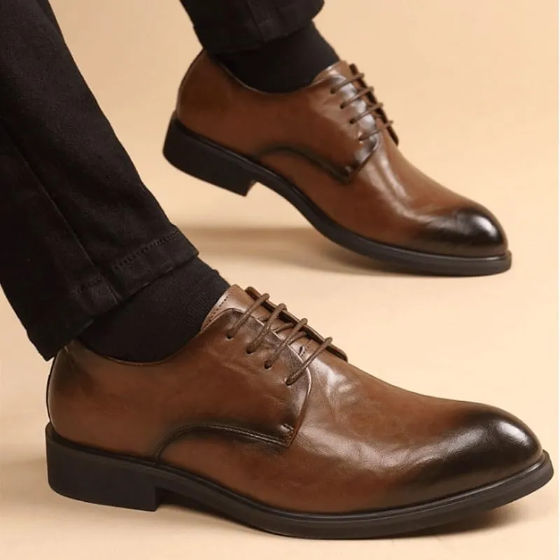 Men's Classic Lace-up Formal Oxfords Slip On Pointed Toe Classic Formal Business Shoes Mens Genuine Leather Dress Shoes