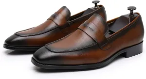 Men's Dress Leather Shoes Formal Oxford Shoes for Men Round Toe Casual Business Leather Shoes Comfortable Wedding Shoes Slip On Leather Driving Shoes,Yellow,6.5US/38EU