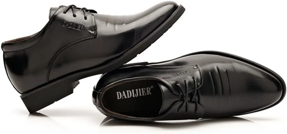Men's Elevator Shoes 2" Taller Lace up Faux Leather Formal Oxford Dress Footwear Removable Invisible Height Increasing Insole Formal Men