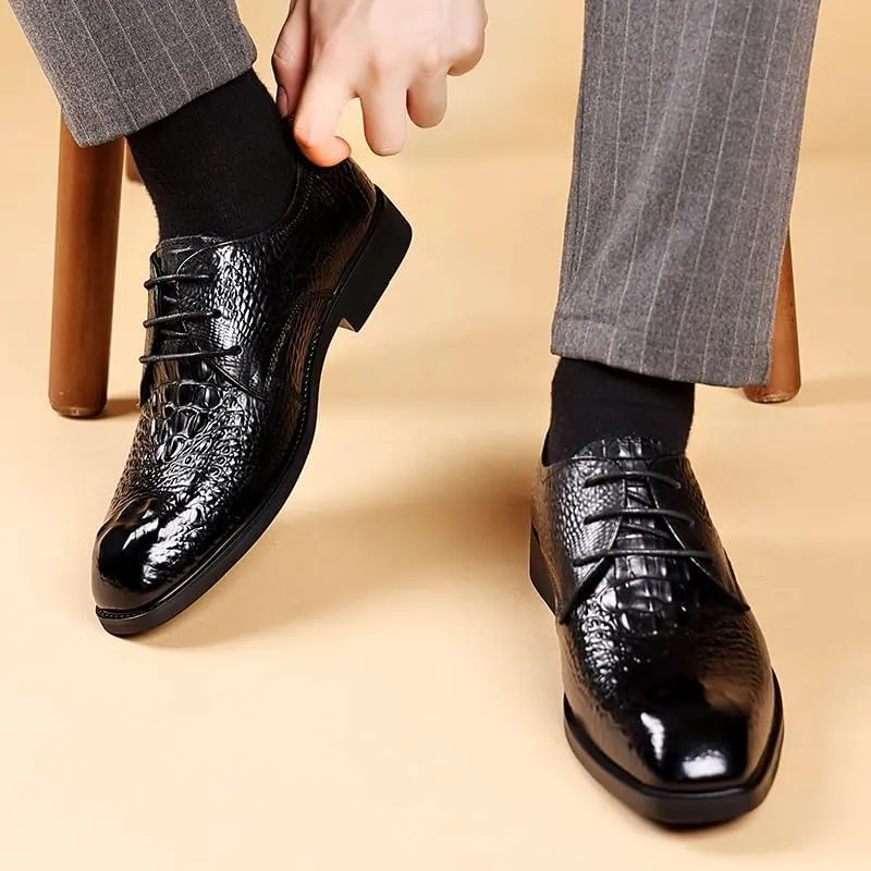 Men's Formal Dress Square Toe Leather Shoes Formal Forward Comfortable Breathable Men's Luxurious Upper Business Rubber Soft Sole Versatile Shoes