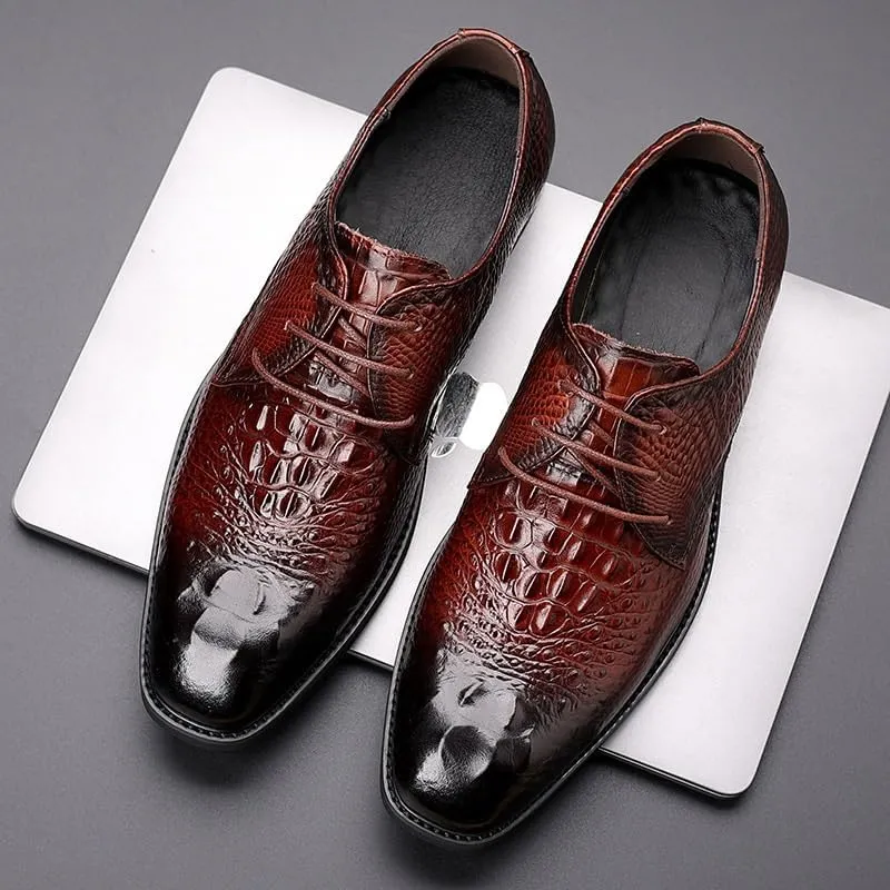 Men's Formal Dress Square Toe Leather Shoes Formal Forward Comfortable Breathable Men's Luxurious Upper Business Rubber Soft Sole Versatile Shoes