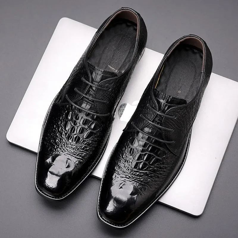 Men's Formal Dress Square Toe Leather Shoes Formal Forward Comfortable Breathable Men's Luxurious Upper Business Rubber Soft Sole Versatile Shoes