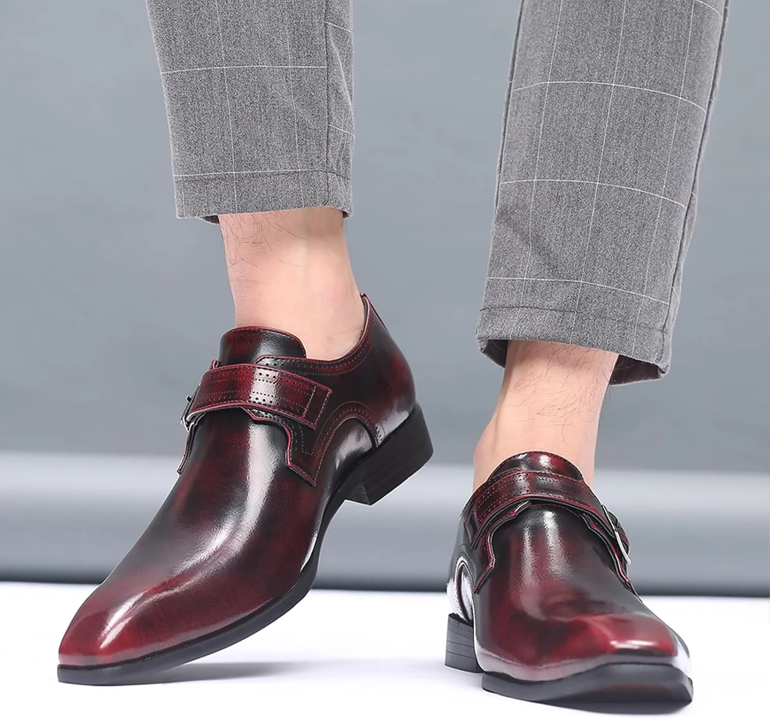 Men's Formal Oxford Shoes Slip On Single Monk Strap Leather Low Top Business Work Shoes Fashion Prom Wedding Formal Shoes