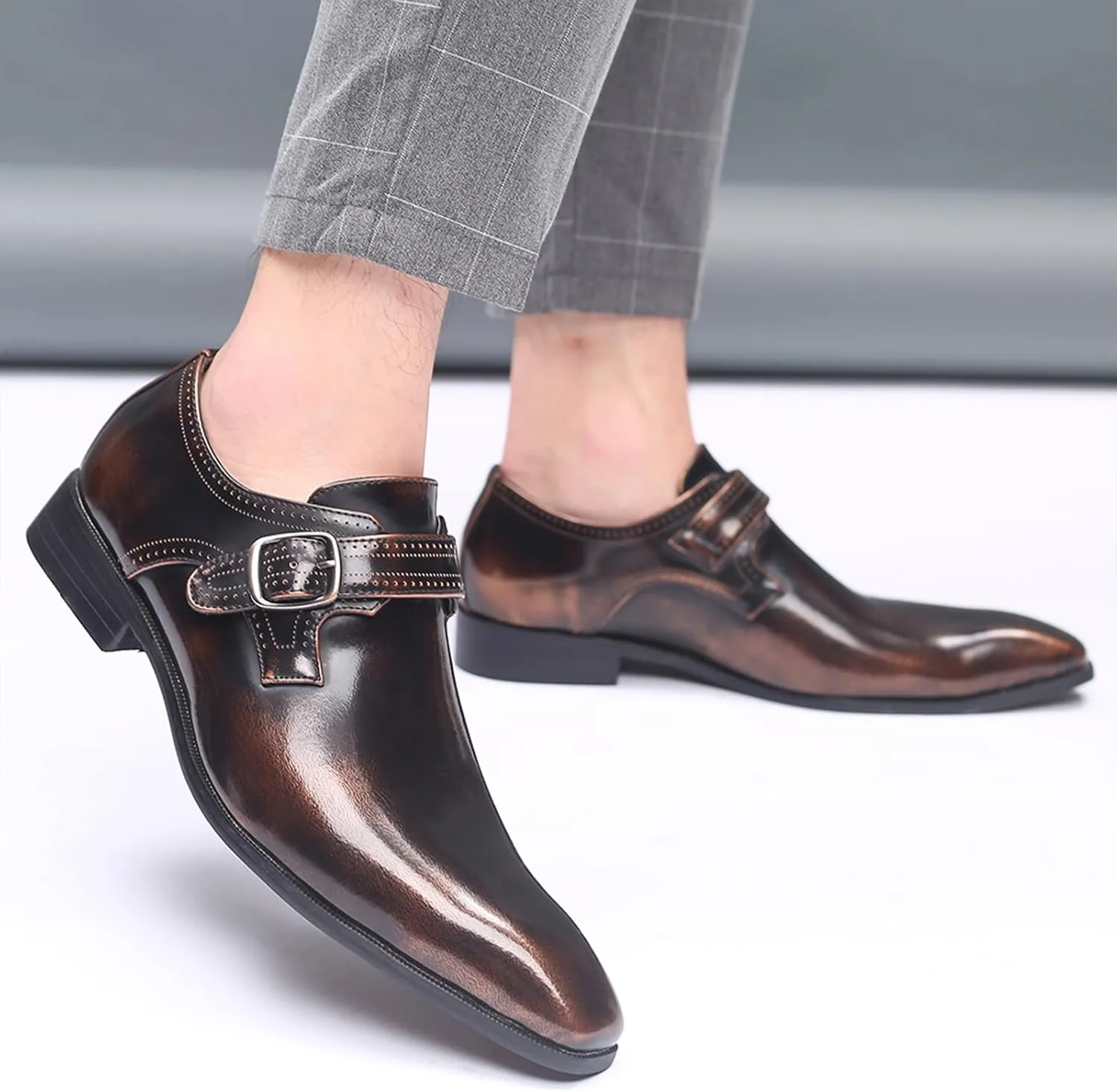 Men's Formal Oxford Shoes Slip On Single Monk Strap Leather Low Top Business Work Shoes Fashion Prom Wedding Formal Shoes