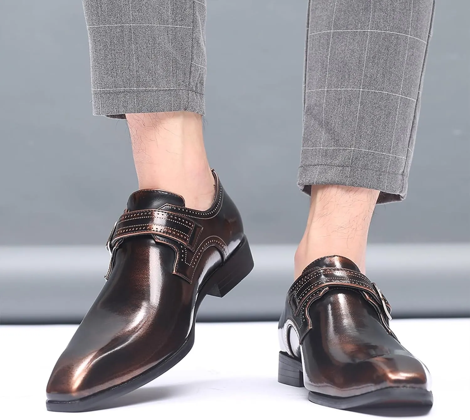 Men's Formal Oxford Shoes Slip On Single Monk Strap Leather Low Top Business Work Shoes Fashion Prom Wedding Formal Shoes